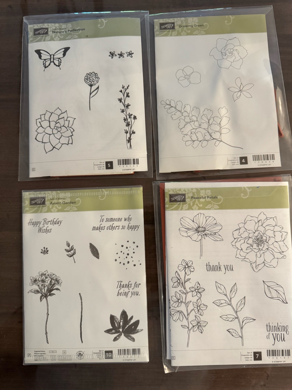 Bundle of 4 Stampin' Up! Floral Stamp Sets. Avant- Garden, Growing Green & more